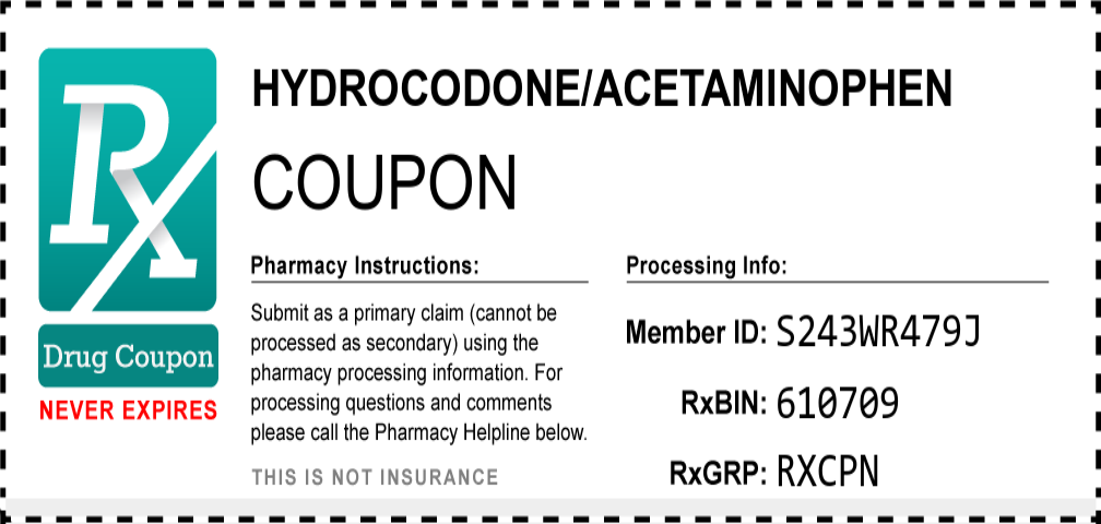 Hydrocodone/acetaminophen Prescription Drug Coupon with Pharmacy Savings